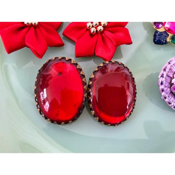 Vintage lot 5 pair vintage Flower Statement Clip Earrings - Picture 7 of 10